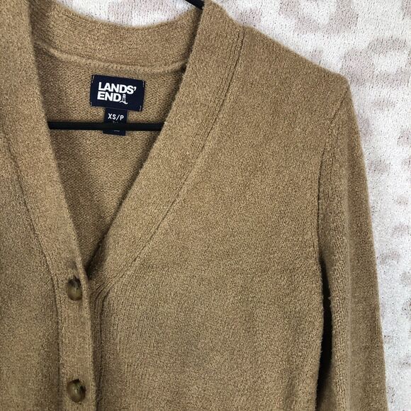 Lands end button cardigan womens sz XS Brown nylon acrylic super soft ribbed hem - Picture 5 of 9